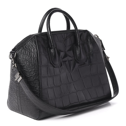 Givenchy Calfskin Crocodile Embossed 3D Stud Medium Antigona Black 3 of 10