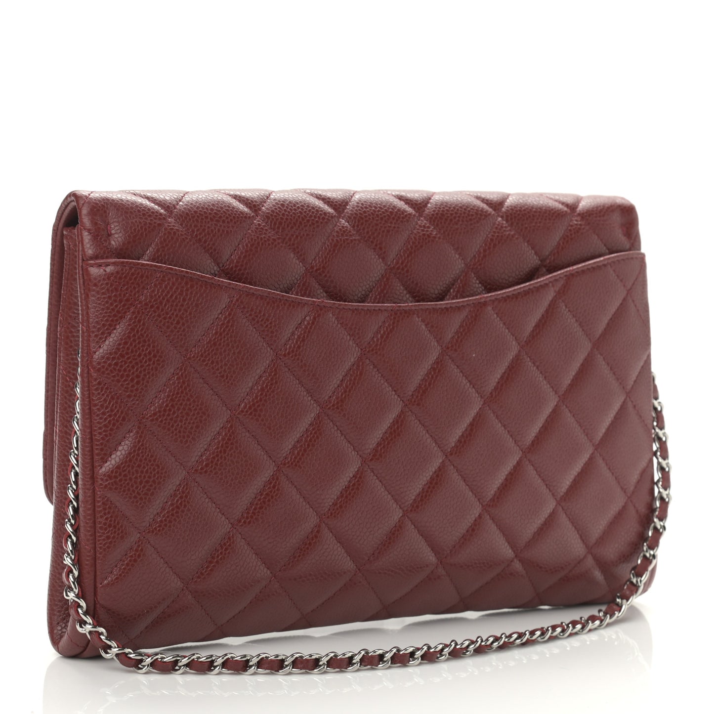 Caviar Quilted Clutch With Chain Flap Dark Red
