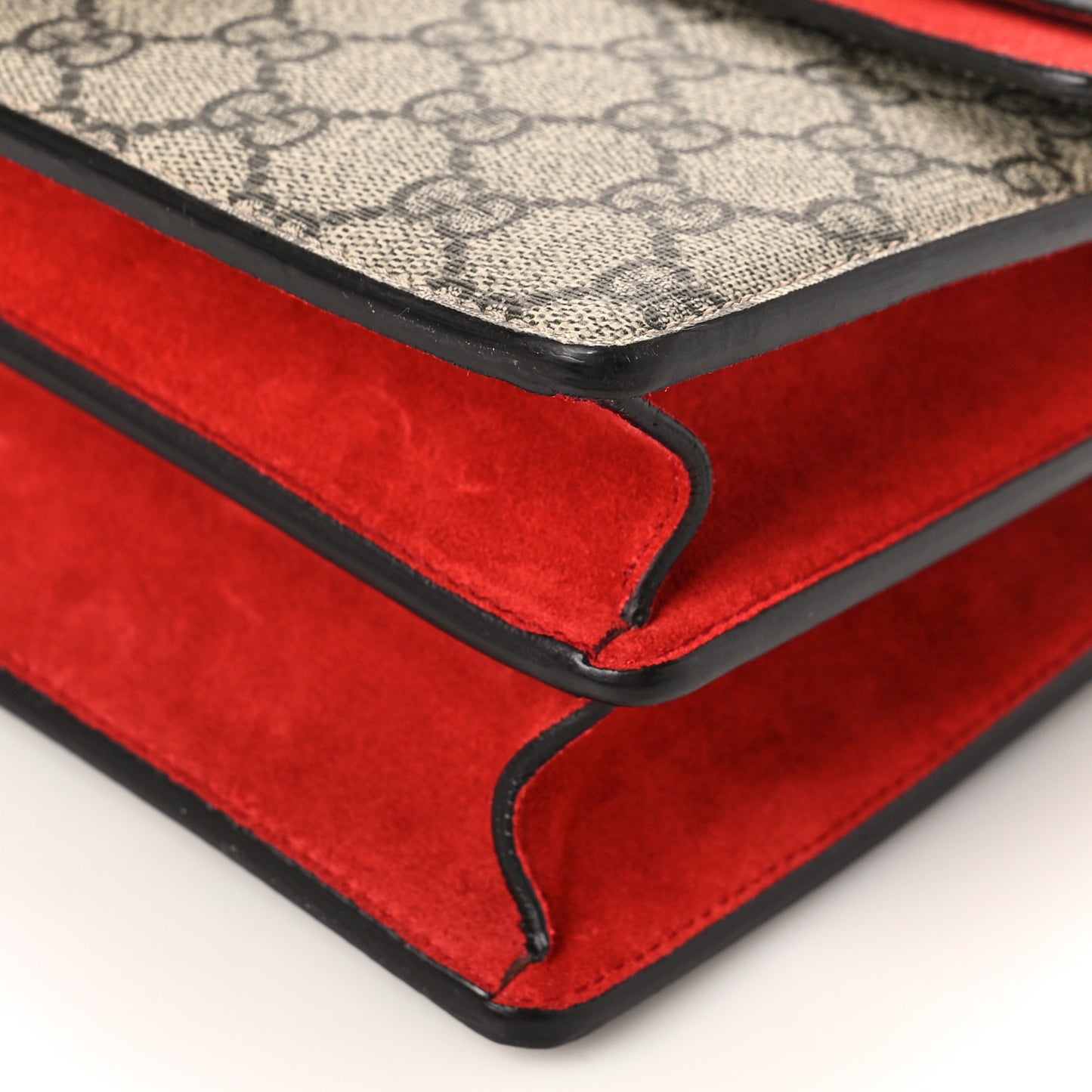 GG Supreme Monogram Suede Small Dionysus Shoulder Bag Beige Ebony Vulcanic Red