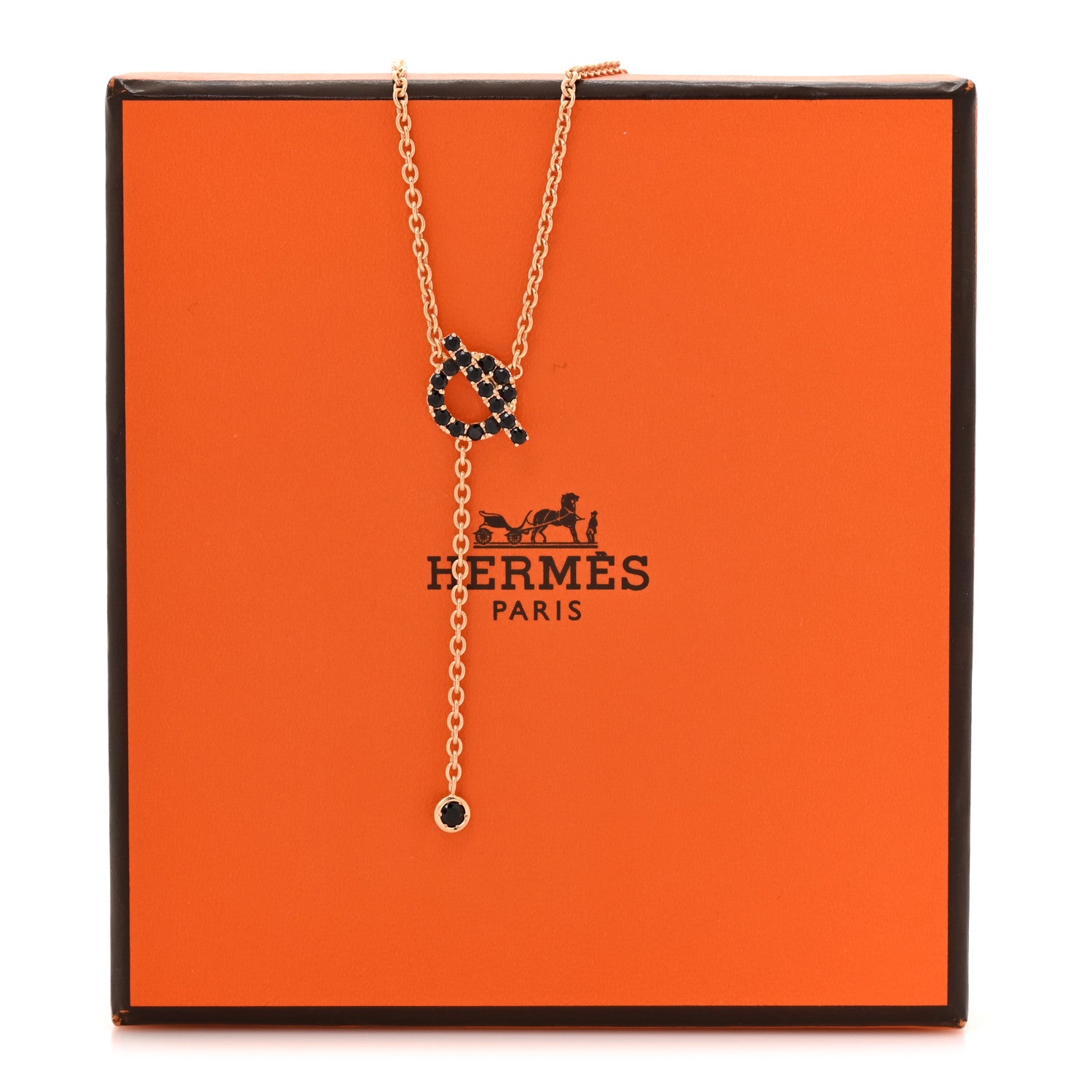 Hermes 18K Rose Gold Black Spinel Finesse Lariat Necklace 6 of 6
