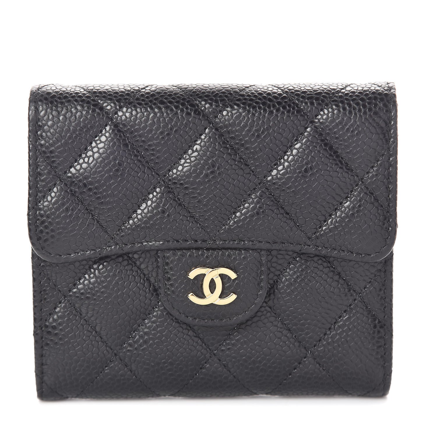 Caviar Quilted Compact Flap Wallet Black