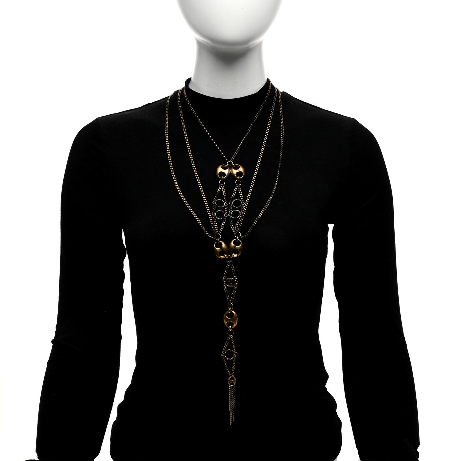 Gucci Metal Marina Link Long Necklace Aged Gold 3 of 5