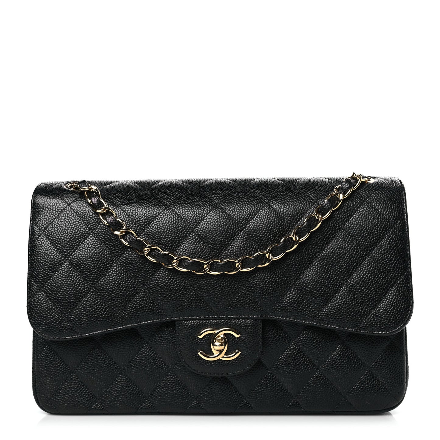 Caviar Quilted Jumbo Double Flap Black