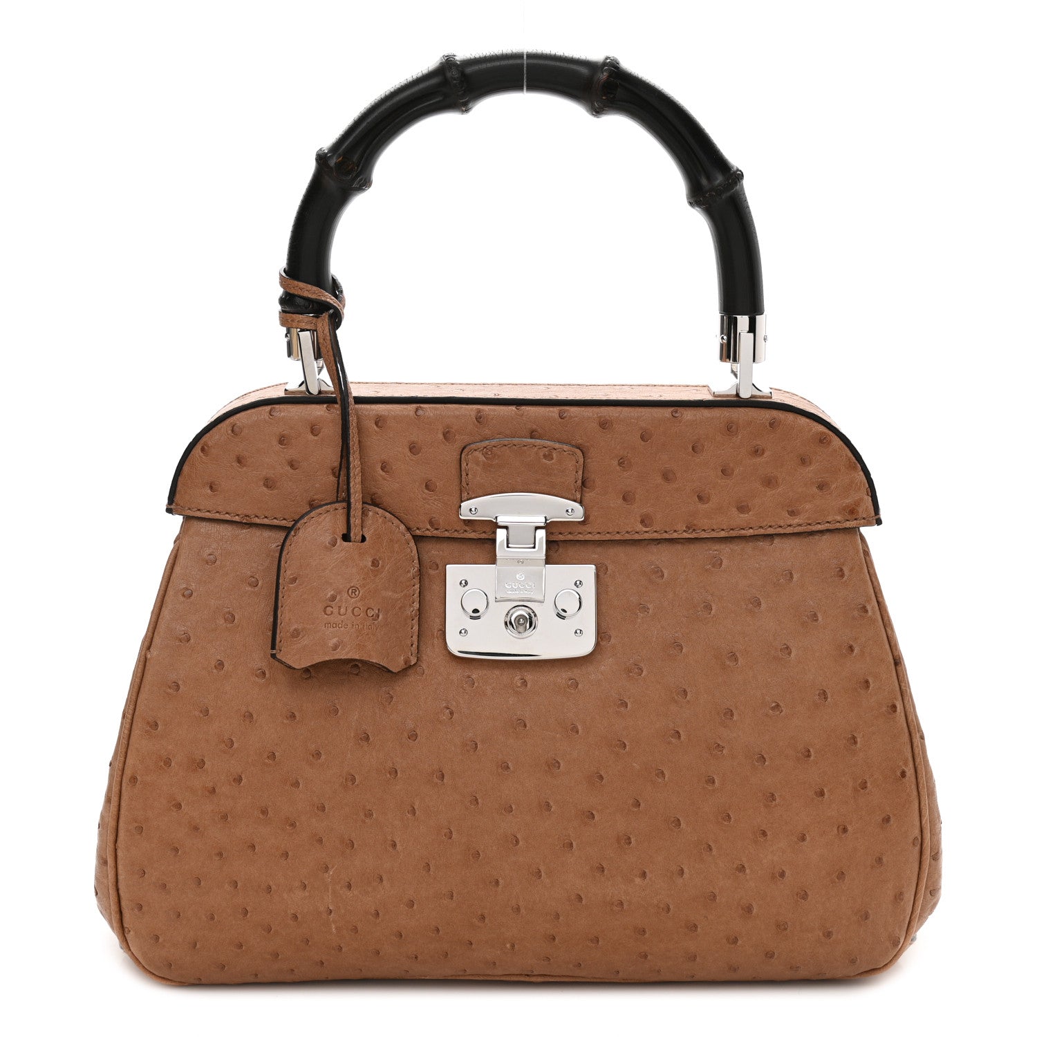 Gucci Ostrich Bamboo Medium Lady Lock Top Handle Bag Tan 1 of 12