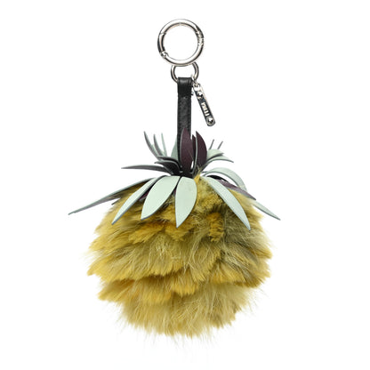 Fendi Fox Rabbit Fur Nappa Pineapple Bag Charm Giallo Fairy Green Multicolor 1 of 3
