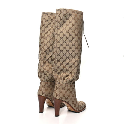 Gucci Monogram Lisa Mid Heel Boots 38 Beige Ebony 4 of 8