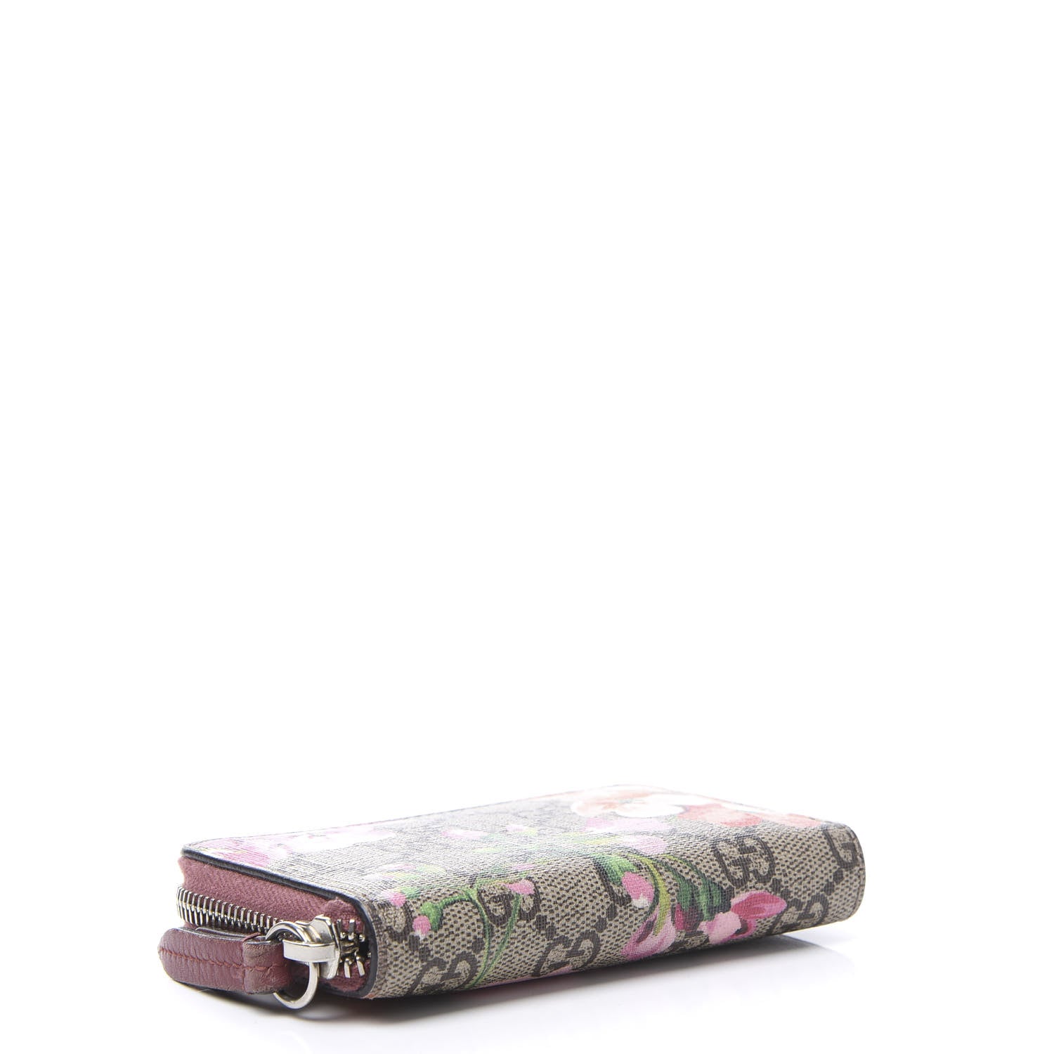 Gucci GG Supreme Monogram Blooms Zip Around Card Case Wallet Beige Multicolor Dry Rose 3 of 9