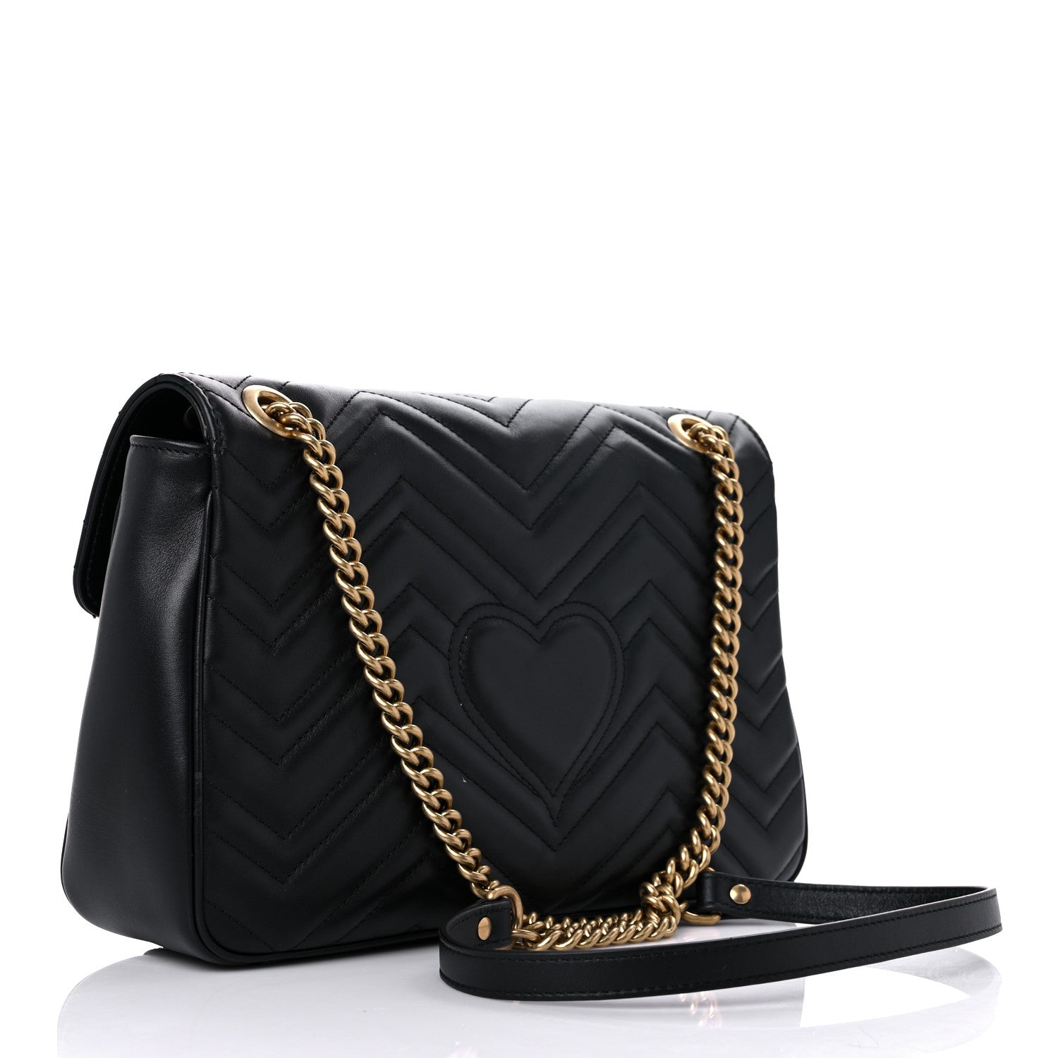 Gucci Calfskin Matelasse Medium GG Marmont Shoulder Bag Black 3 of 12