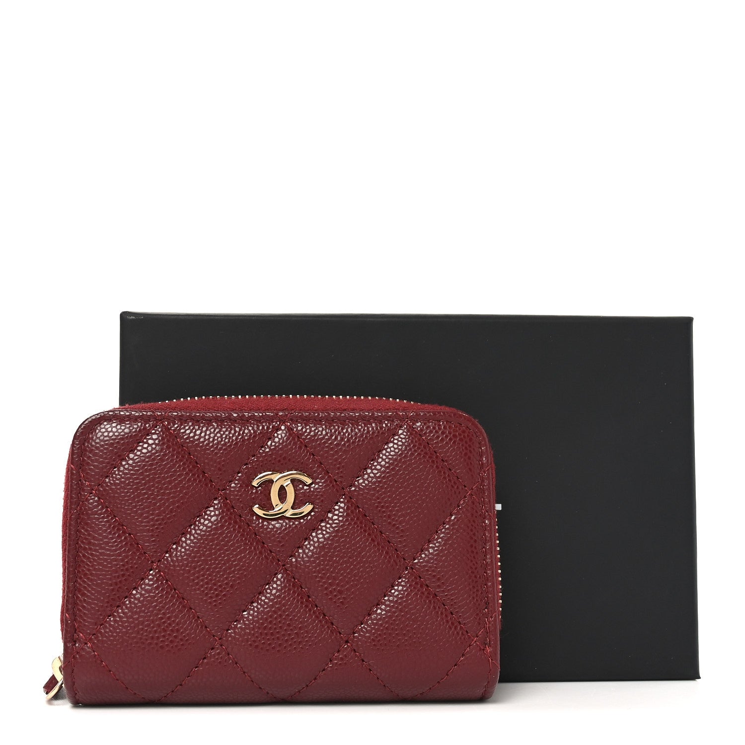 Chanel Caviar Quilted Zip Around Coin Purse Burgundy 8 of 8