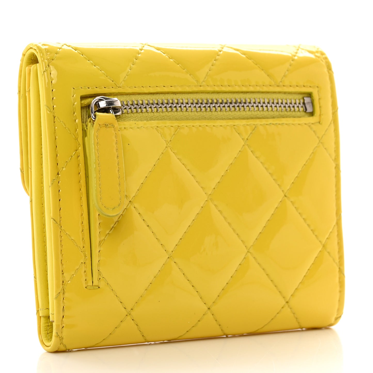 Patent Quilted Compact Flap Wallet Yellow