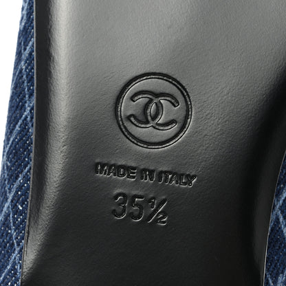 Chanel Denim Printed Quilt CC Cap Toe Ballerina Flats 35.5 Navy Blue Dark Grey 7 of 10