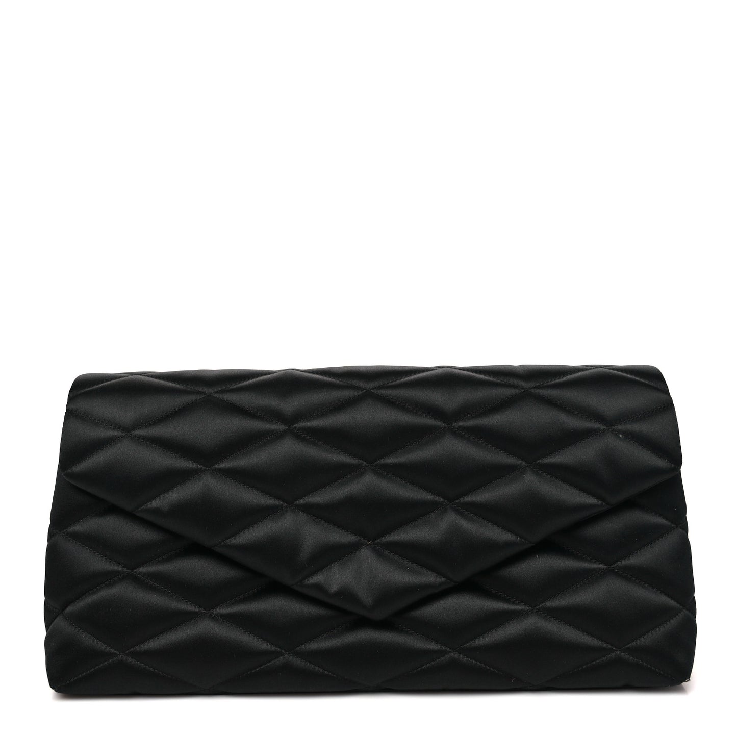 Satin Quilted Sade Puffer Envelope Clutch Black