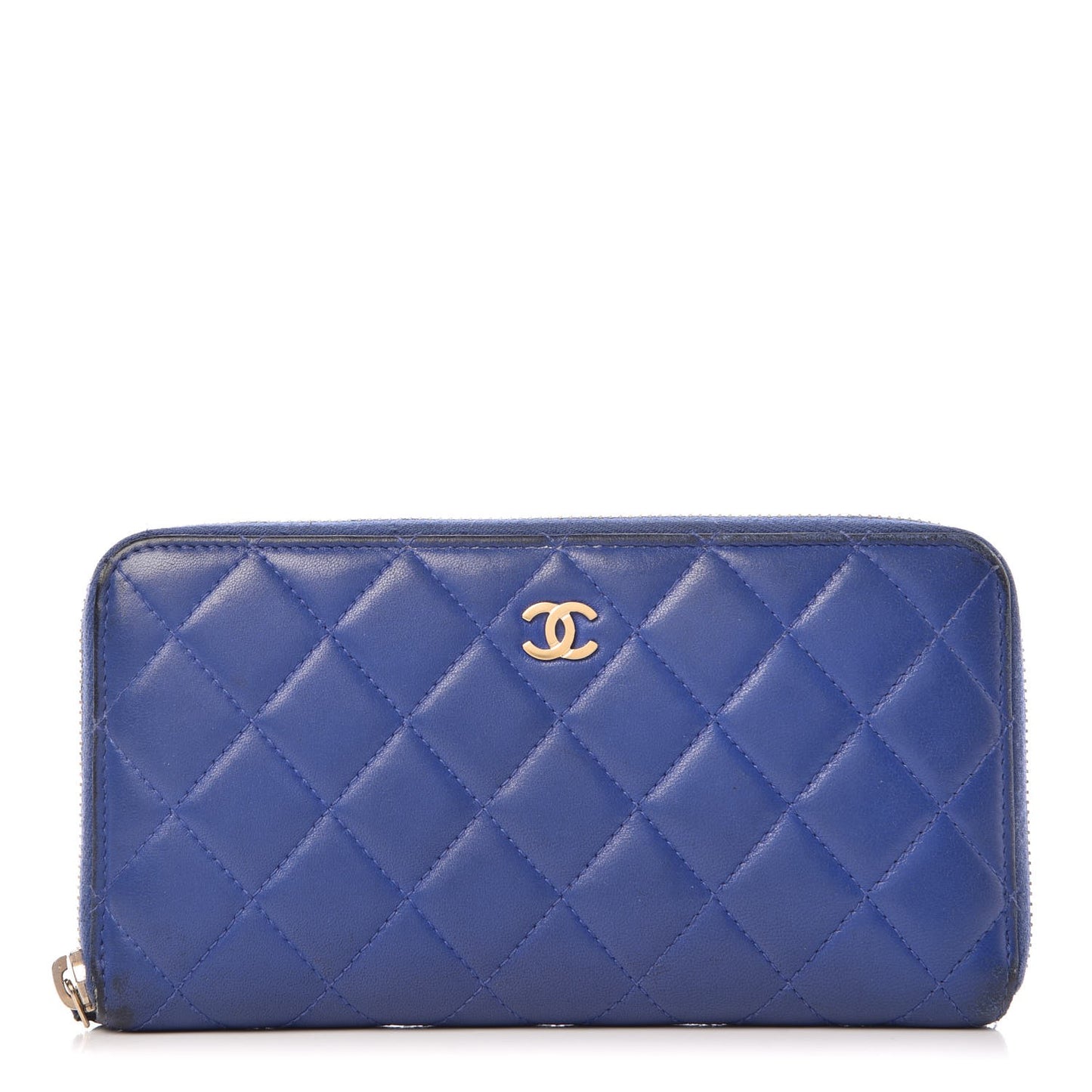 Lambskin Quilted Large Gusset Zip Around Wallet Blue