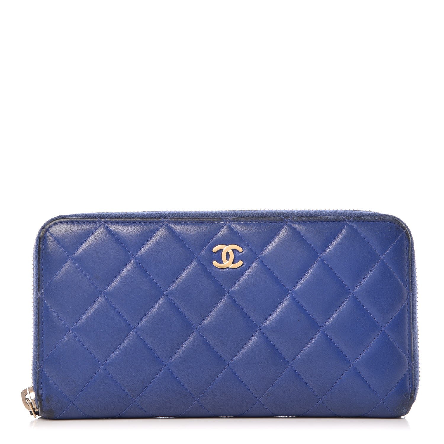Chanel Lambskin Quilted Large Gusset Zip Around Wallet Blue 1 of 18