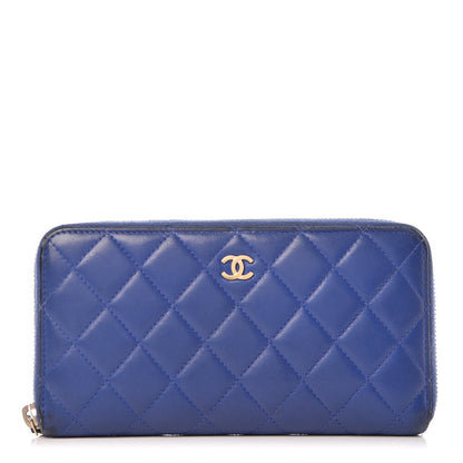 Chanel Lambskin Quilted Large Gusset Zip Around Wallet Blue 1 of 18