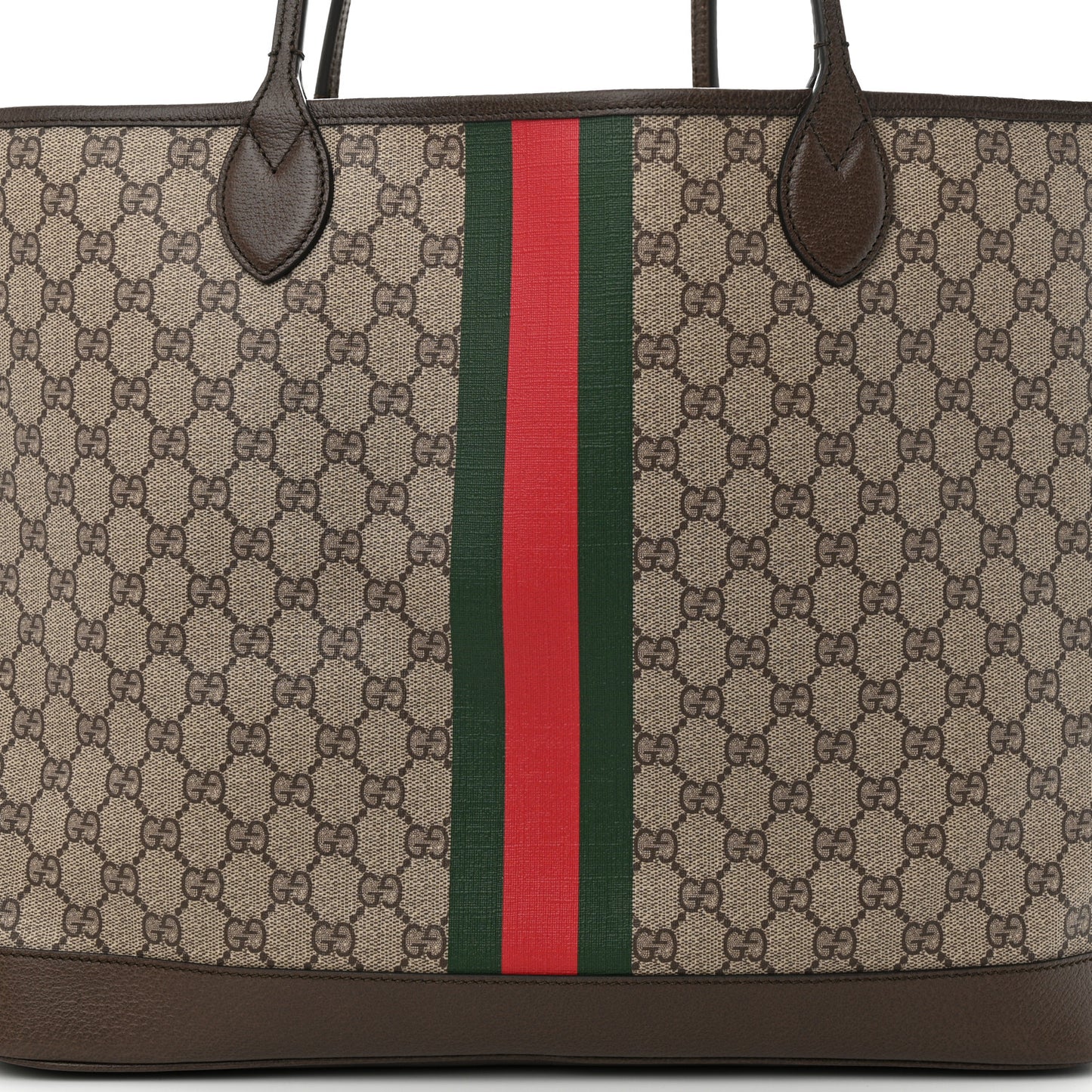 GG Supreme Monogram Textured Dollar Calfskin Web Large Ophidia Tote Beige Ebony New Acero