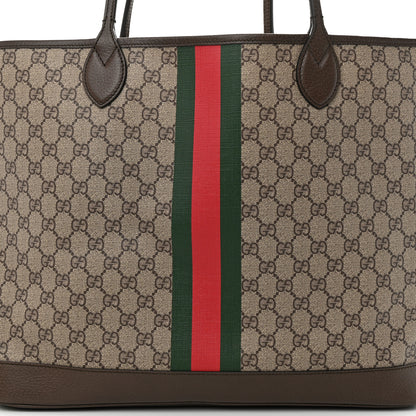 Gucci GG Supreme Monogram Textured Dollar Calfskin Web Large Ophidia Tote Beige Ebony New Acero 10 of 16