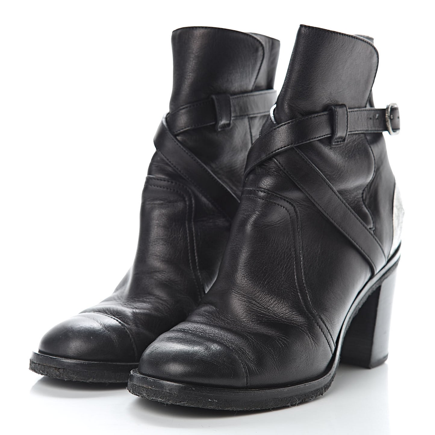 Lambskin CC Buckle Short Boots 36.5 Black