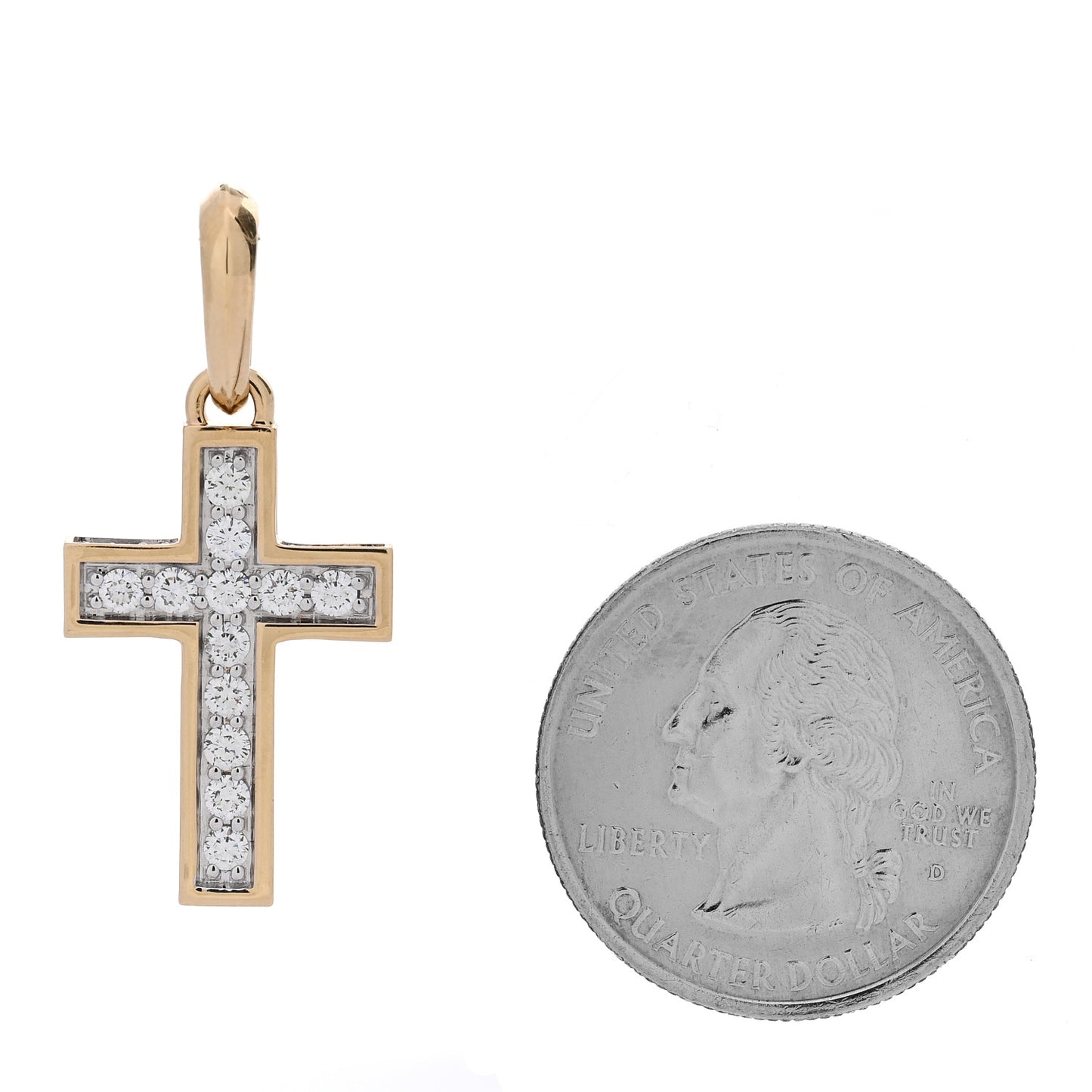 18K Yellow Gold Diamond 23mm Pave Cross Pendant