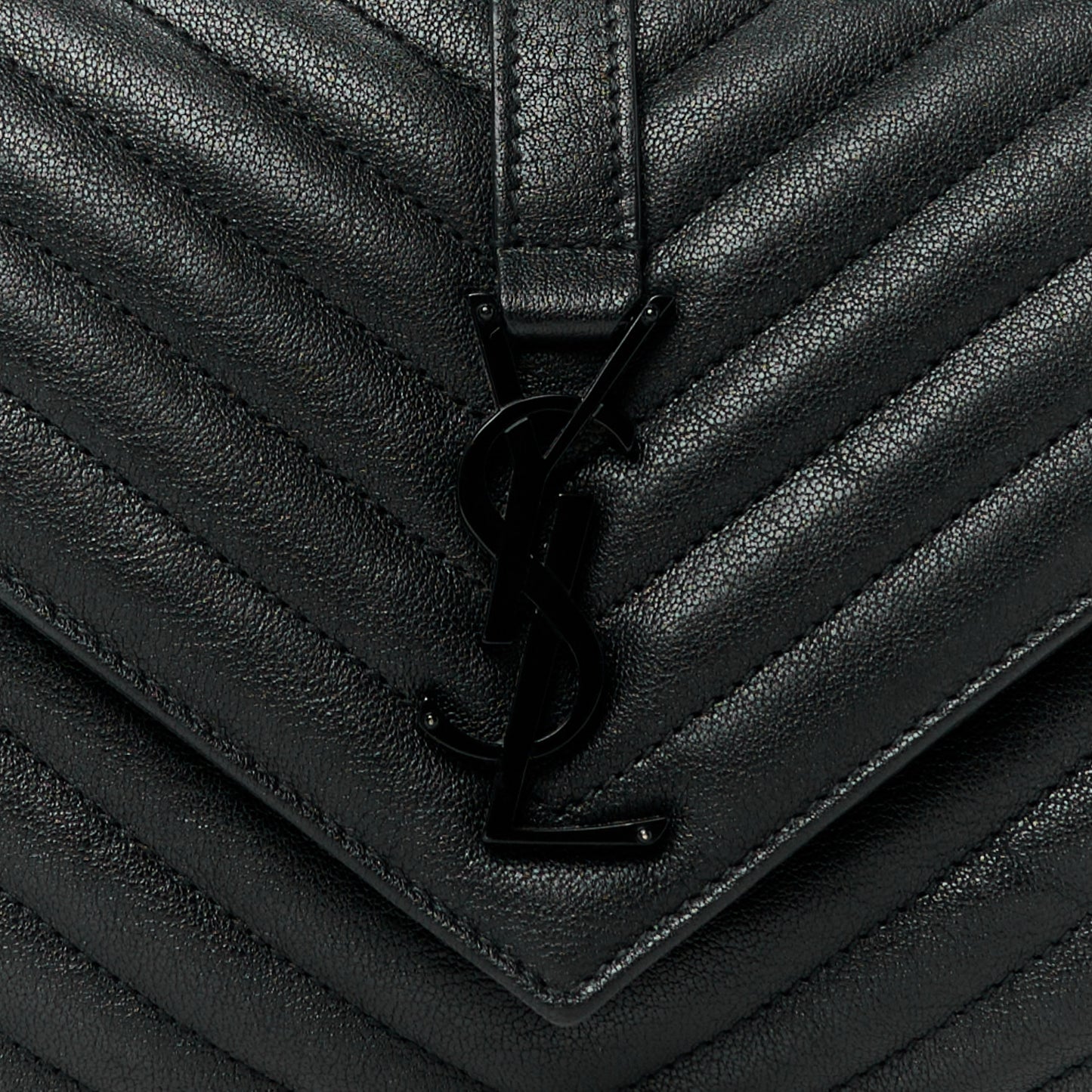 Sheepskin Matelasse Chevron Monogram Monochrome Medium College Bag Black