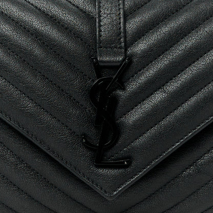 Saint Laurent Sheepskin Matelasse Chevron Monogram Monochrome Medium College Bag Black 9 of 11