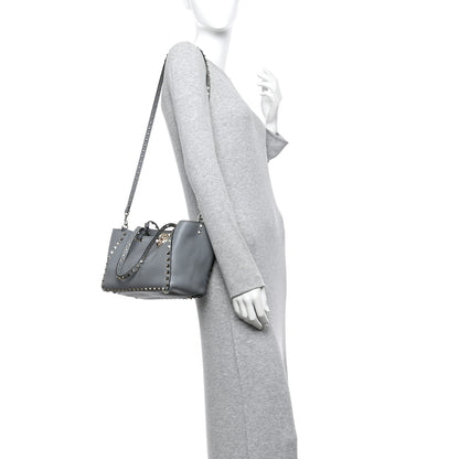 Valentino Garavani Pebbled Calfskin Small Rockstud Tote Light Stone 2 of 11