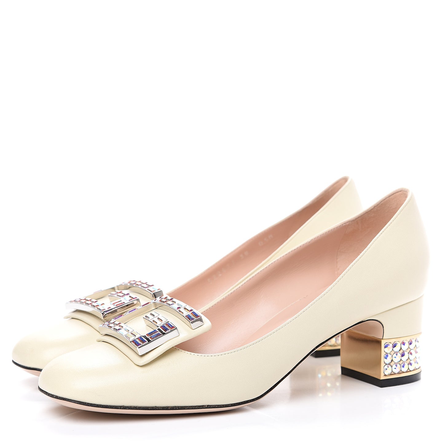 Malaga Kid Crystal Square G Madelyn Mid Heel Loafer Pumps 38 Ivory