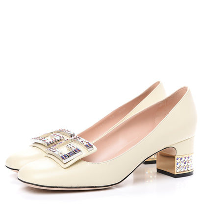 Gucci Malaga Kid Crystal Square G Madelyn Mid Heel Loafer Pumps 38 Ivory 3 of 10