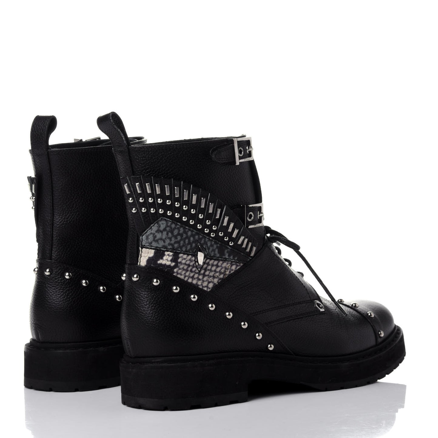 Calfskin Studded Bugs Combat Boots 36.5 Black