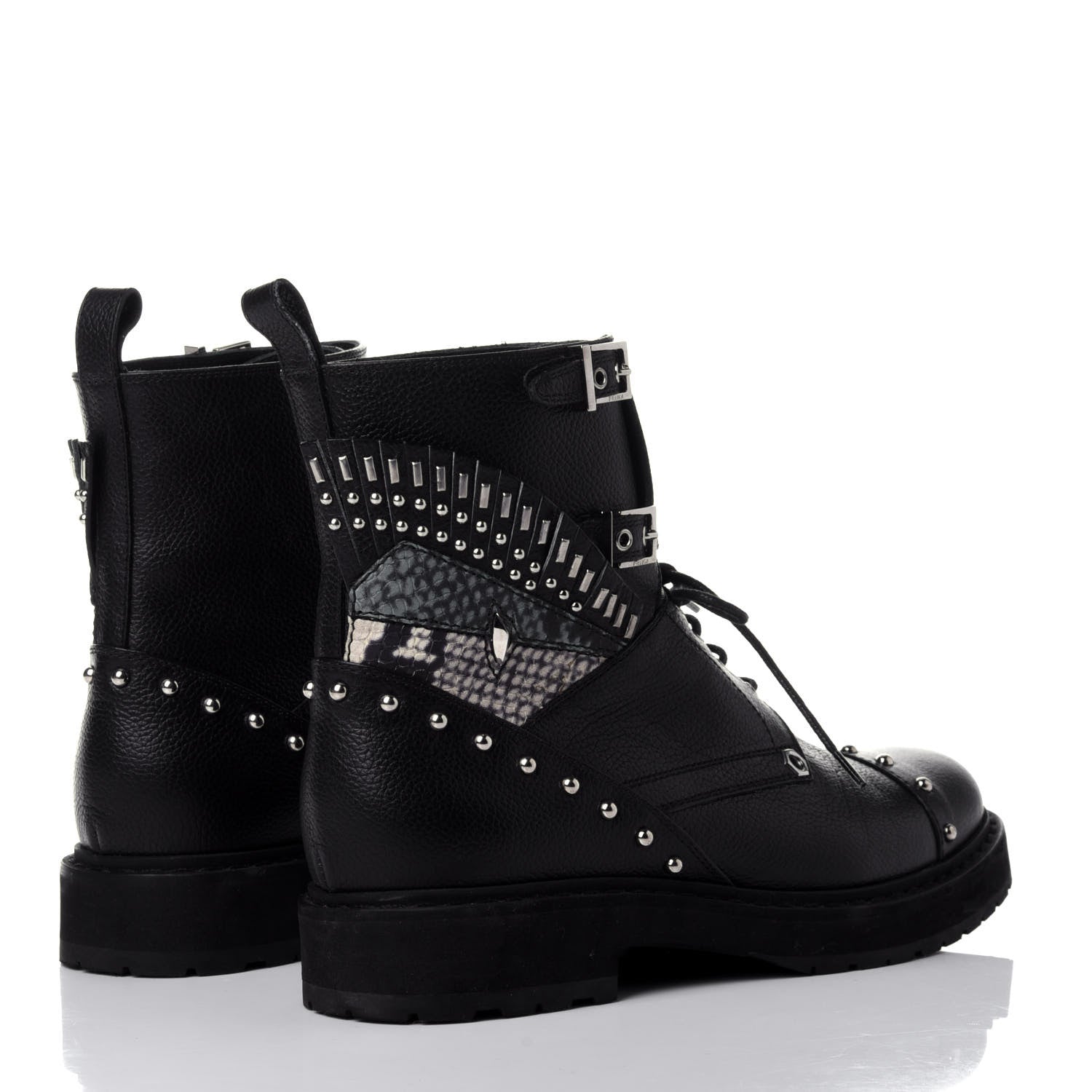 Fendi Calfskin Studded Bugs Combat Boots 36.5 Black 4 of 10