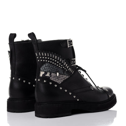 Fendi Calfskin Studded Bugs Combat Boots 36.5 Black 4 of 10