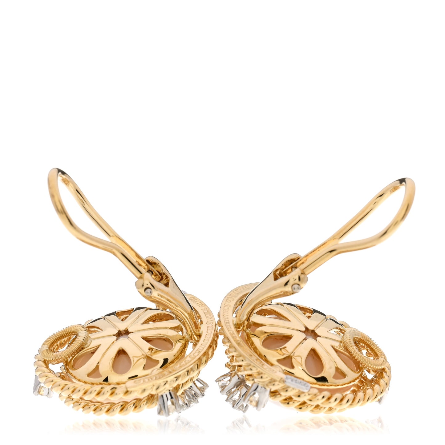 18K Yellow Gold Platinum Diamond Mabe Pearl Schlumberger Clip-On Earrings