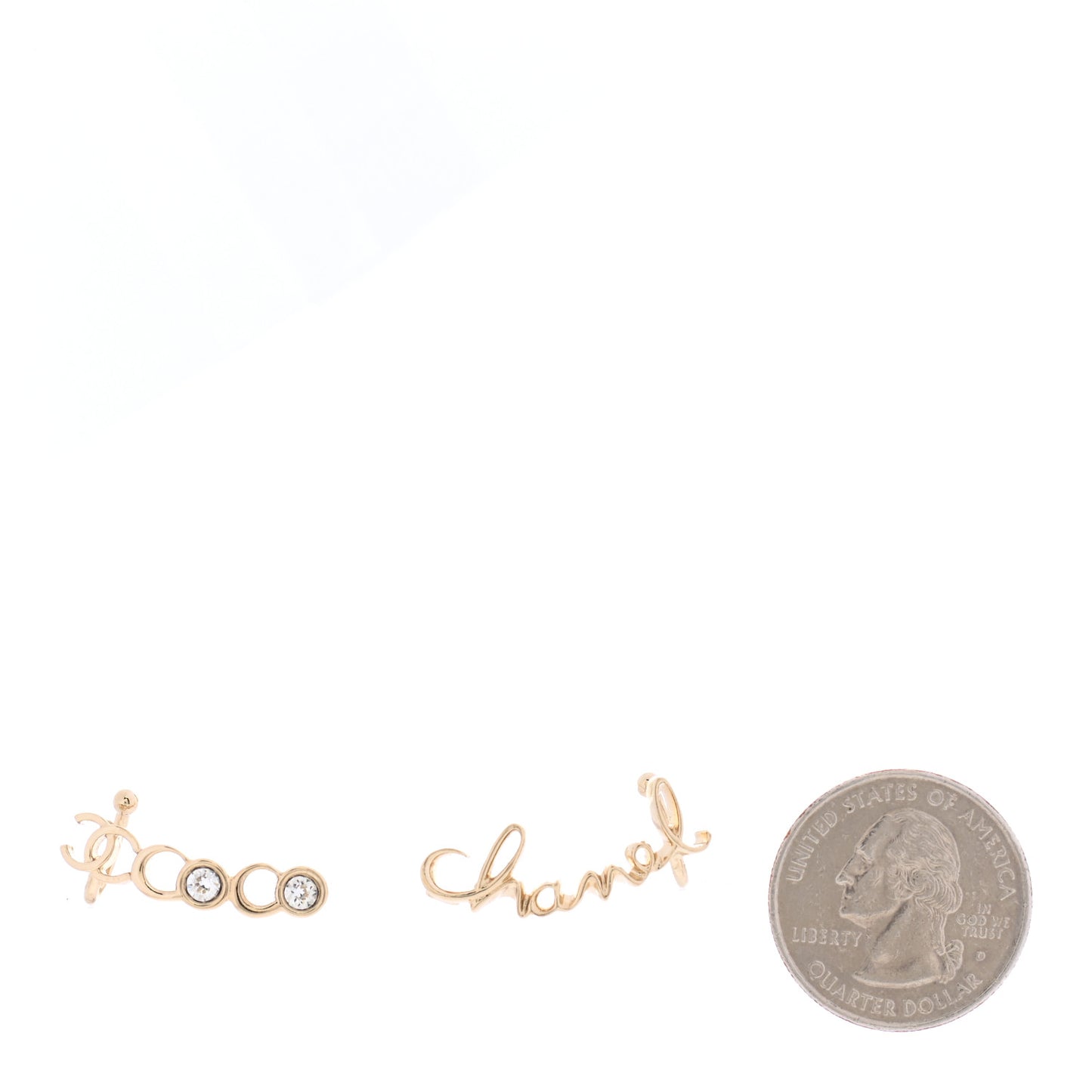 Metal Crystal Coco Script CC Climber Earrings Gold