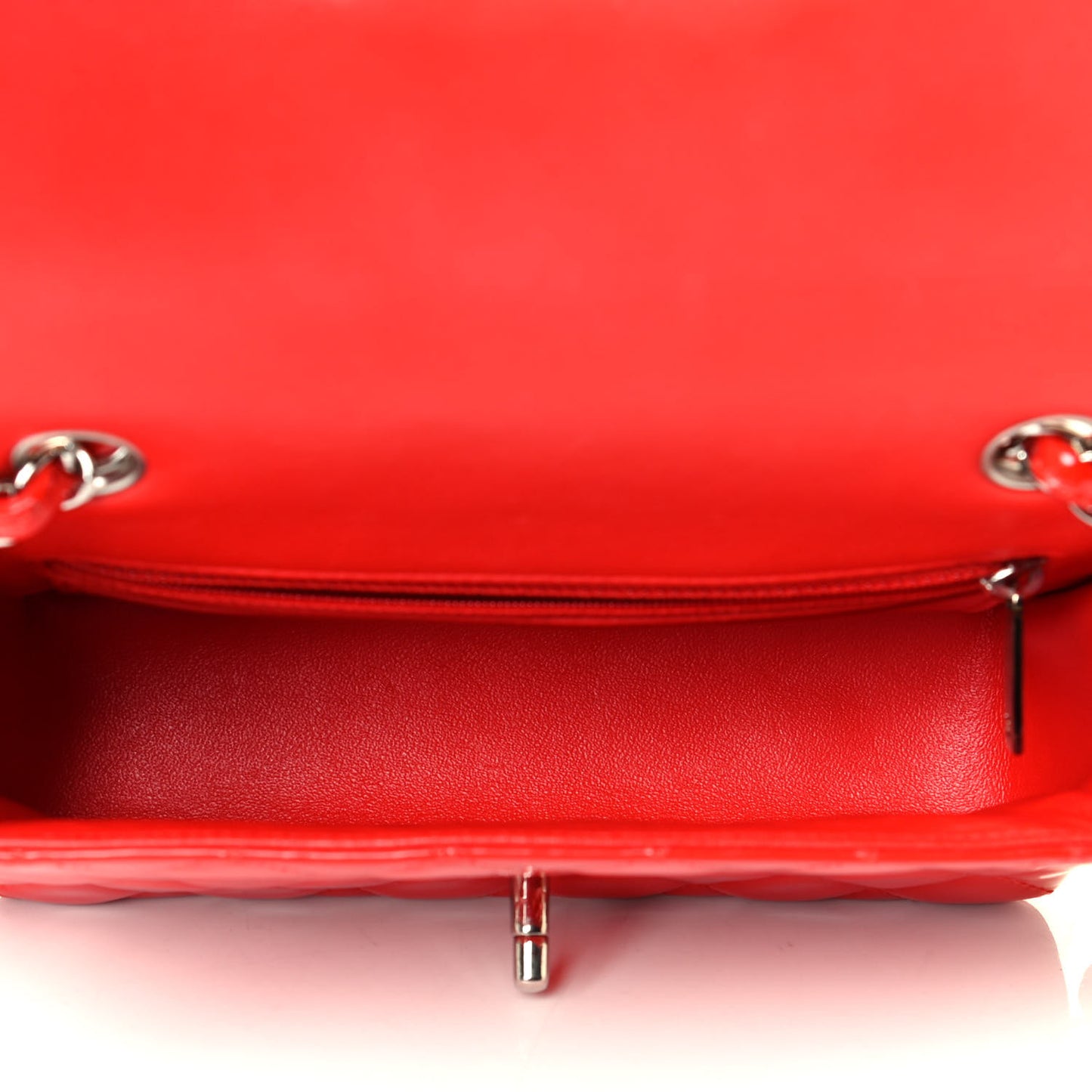 Patent Calfskin Quilted Mini Rectangular Flap Red