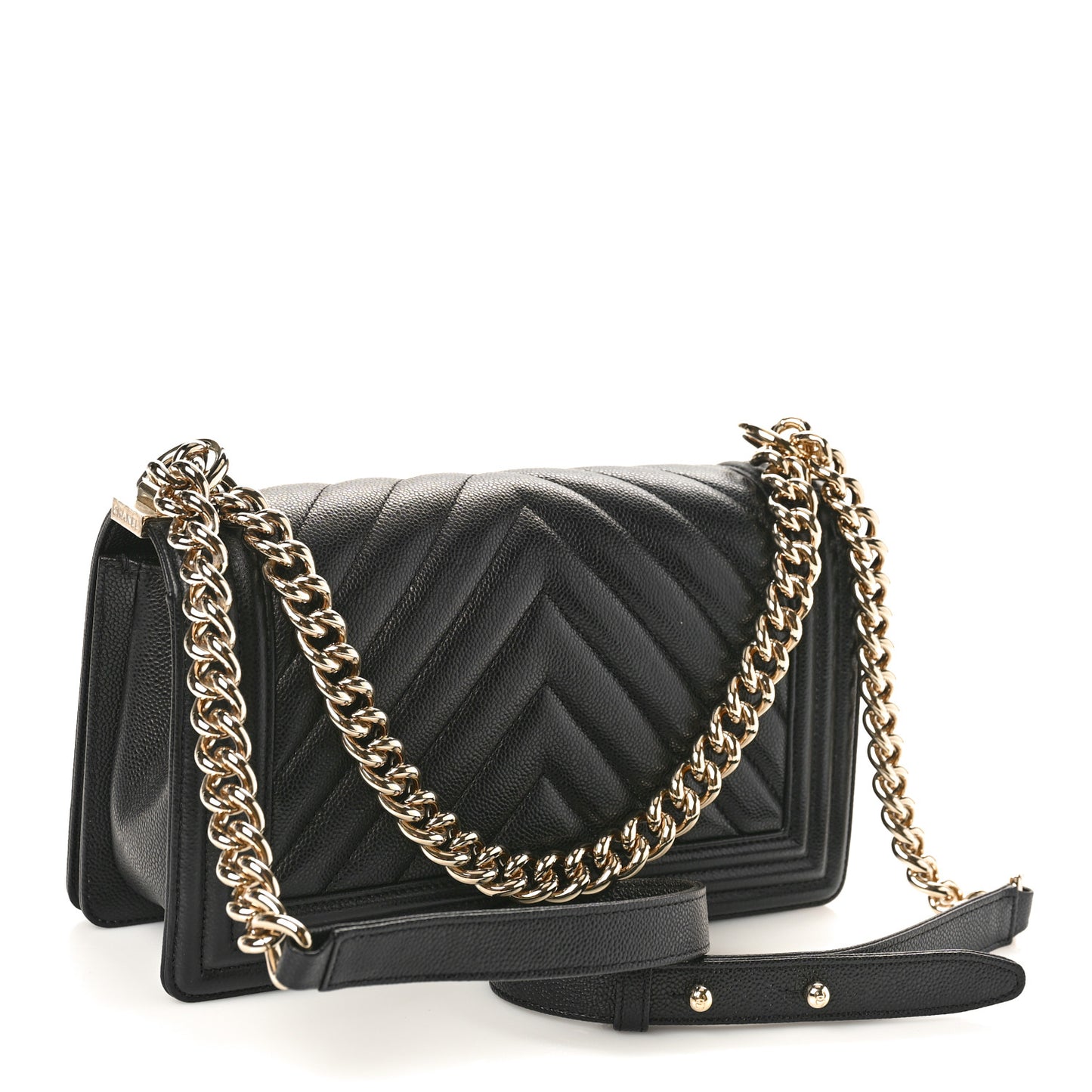 Caviar Chevron Quilted Medium Boy Flap Black
