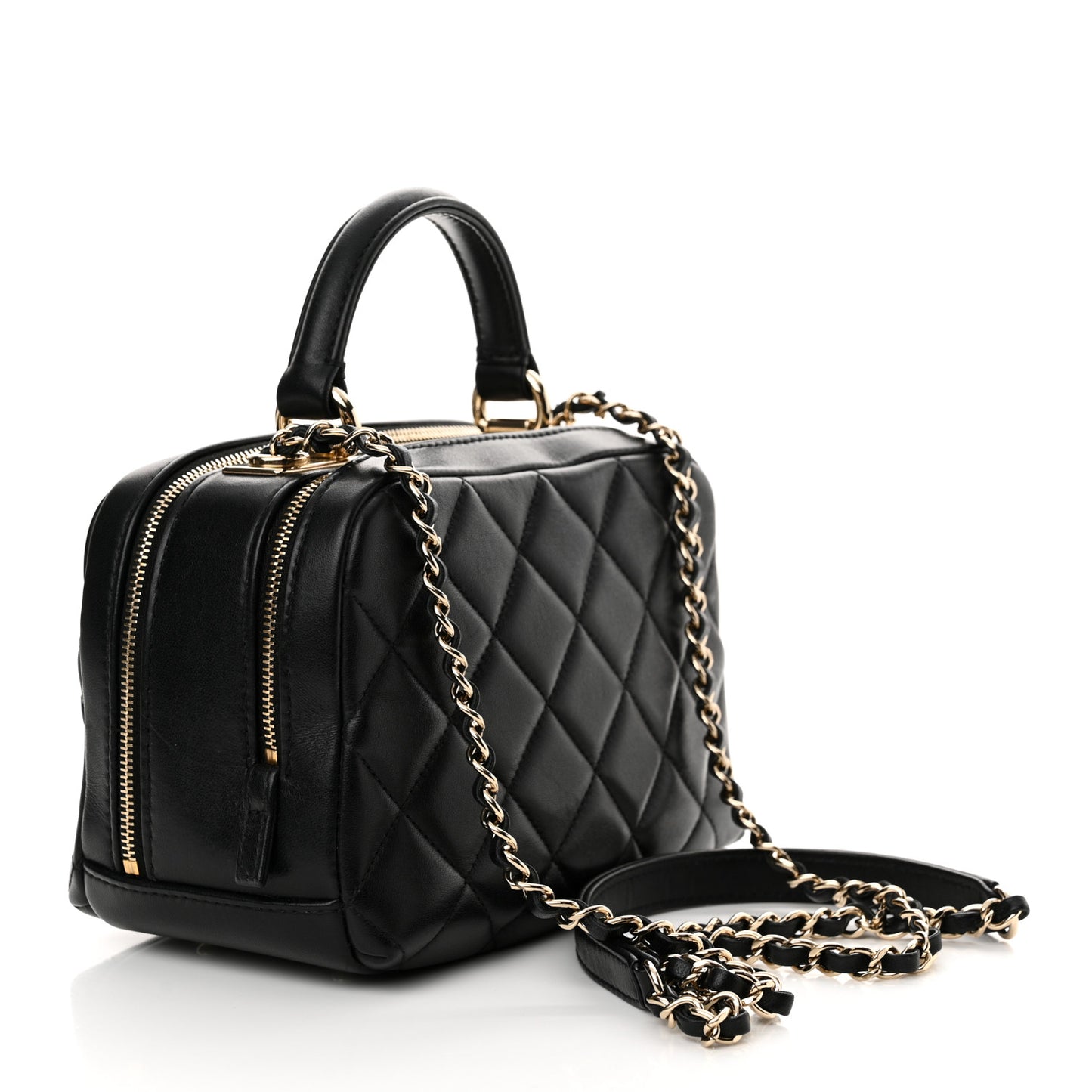 Lambskin Quilted Small Trendy CC Bowling Bag Black