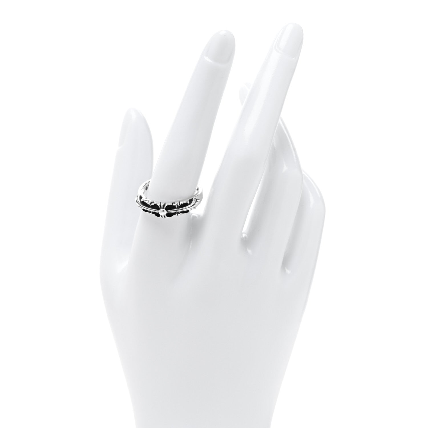Chrome Hearts Sterling Silver Narrow Floral Cross Band Ring 60 9