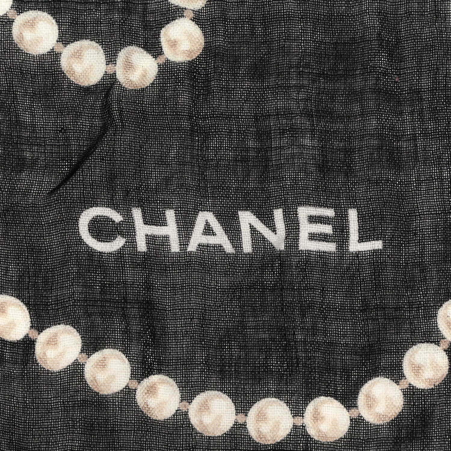 Chanel Cashmere Silk CC Pearl Stole Black White 2 of 6