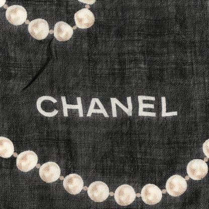 Chanel Cashmere Silk CC Pearl Stole Black White 2 of 6