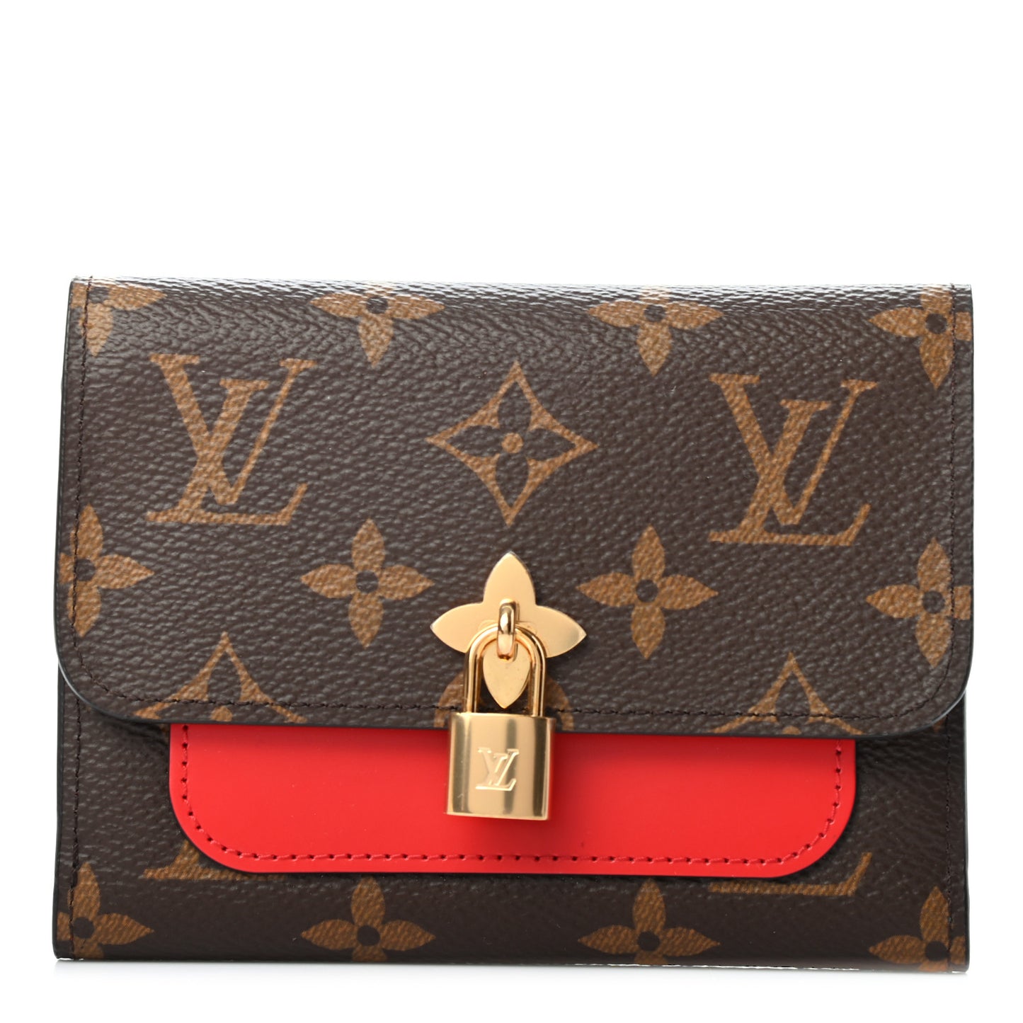 Monogram Flower Lock Compact Wallet Coquelicot