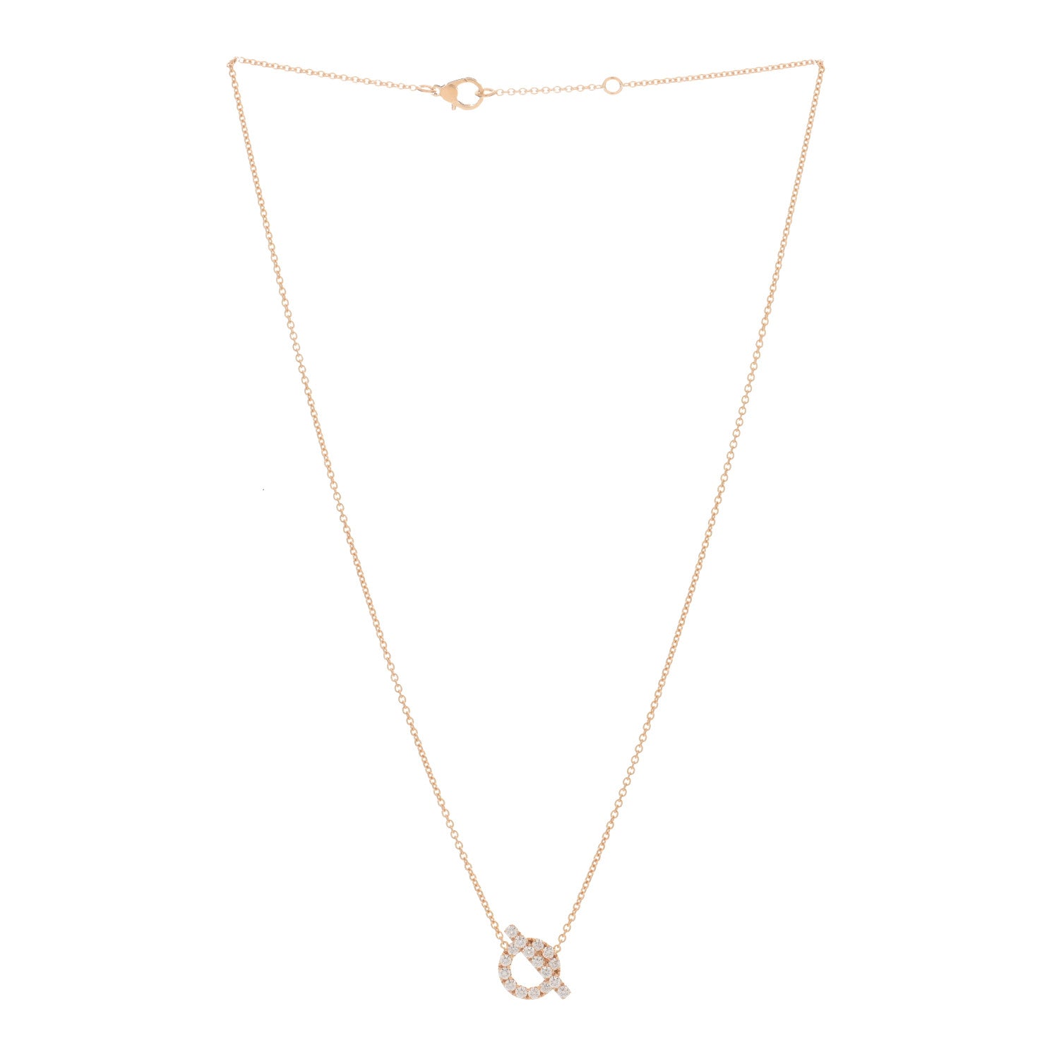 Hermes 18K Rose Gold Diamond Finesse Pendant Necklace 2 of 4