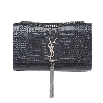Saint Laurent Calfskin Crocodile Embossed Medium Classic Monogram Kate Tassel Satchel Storm 1 of 9