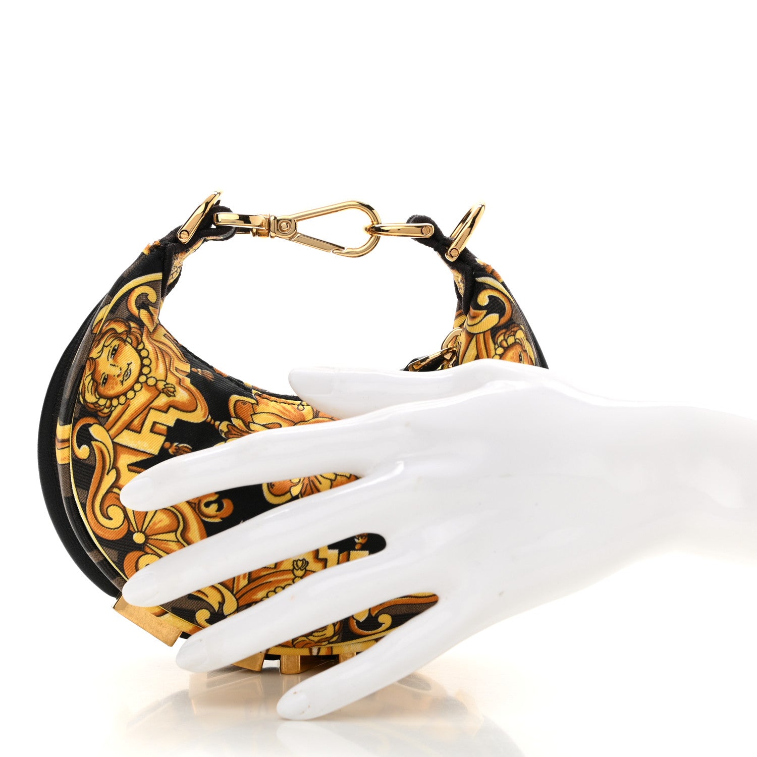 Fendi X VERSACE Silk Fendace Baroque Nano Fendigraphy Hobo Charm Black Gold 3 of 12