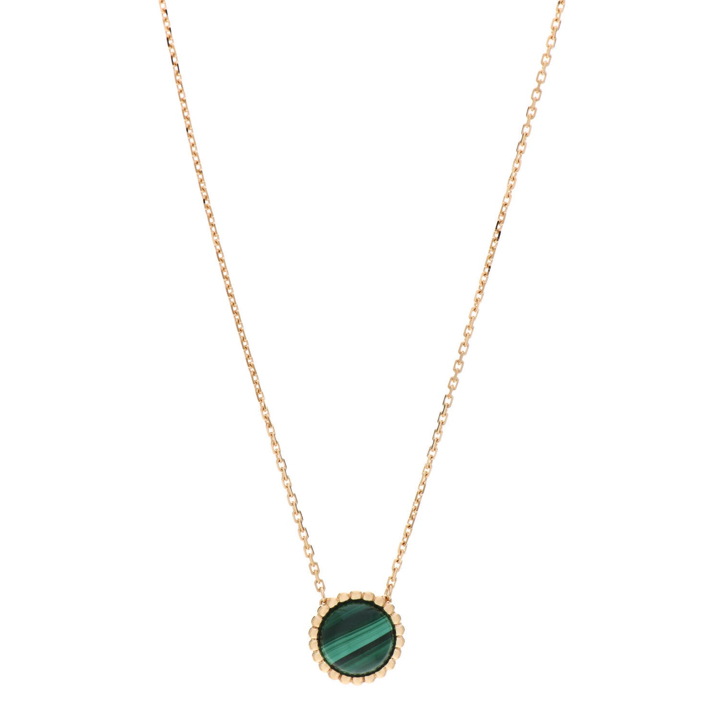 18K Yellow Gold Malachite Perlee Couleurs Pendant Necklace