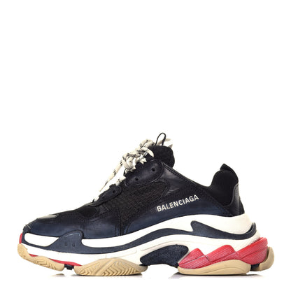 Balenciaga Fabric Mesh Washed Effect Womens Triple S Sneakers 40 Black Red 1 of 7