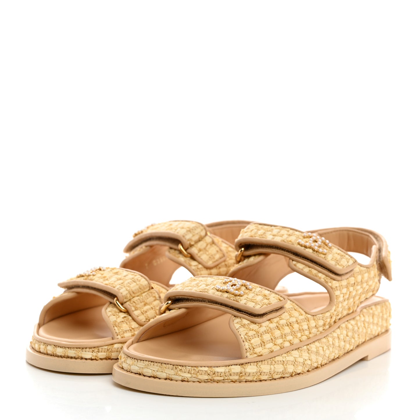 Braided Fabric Velcro Dad Sandals 38 Beige