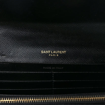 Saint Laurent Grain De Poudre Matelasse Chevron Monogram Flap Wallet Black 6 of 10