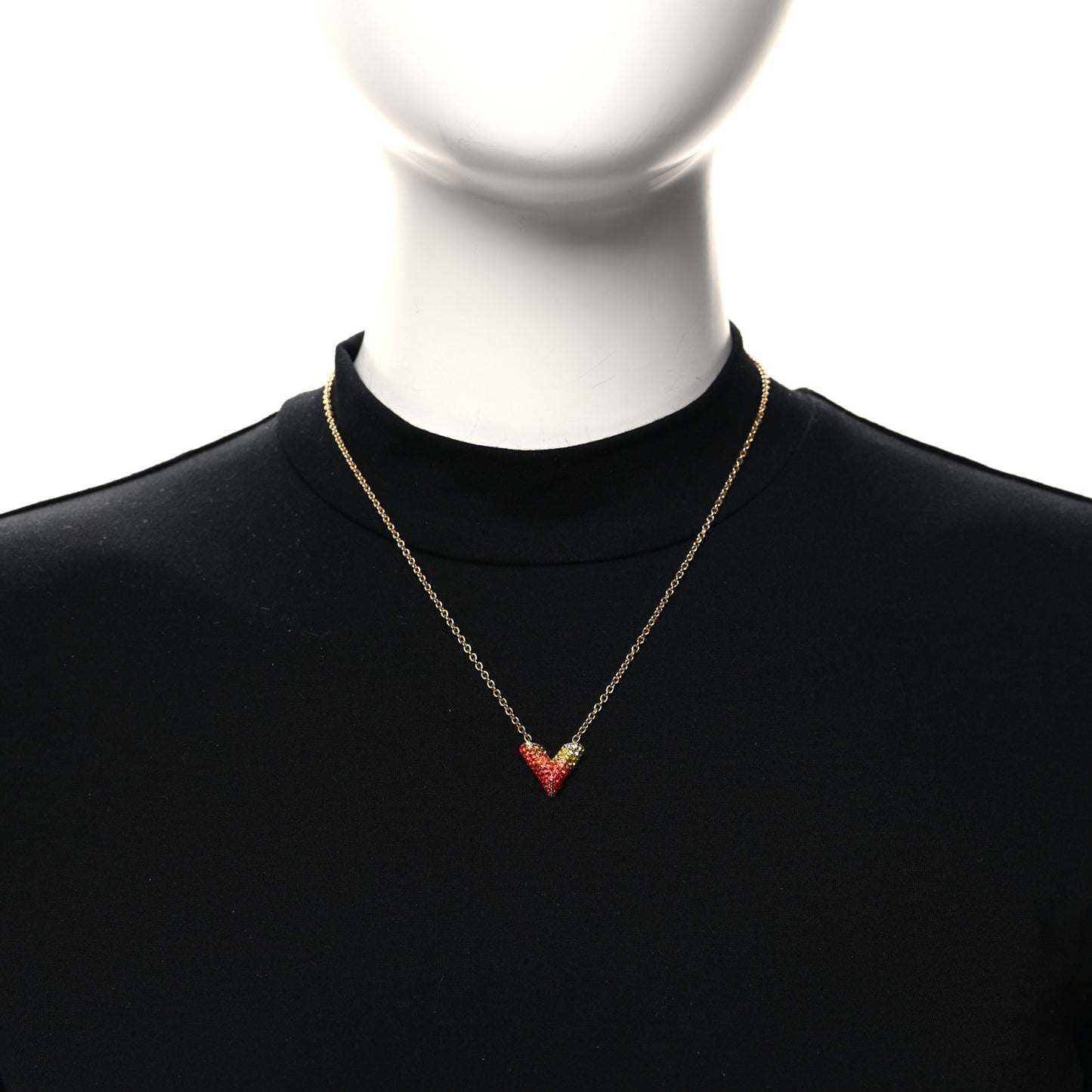 LOUIS VUITTON Crystal Essential V Necklace Gold Pink Yellow