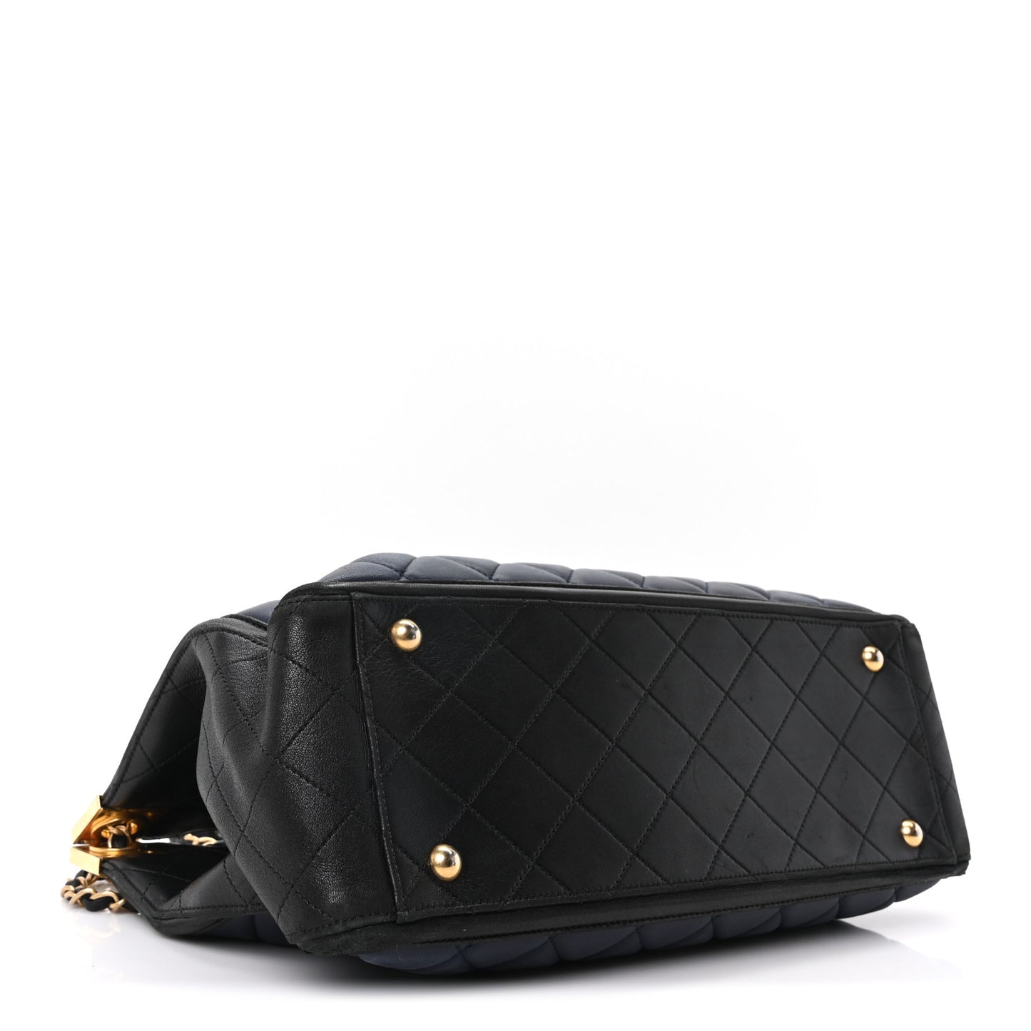 Lambskin Quilted Elegant CC Shopping Tote Navy Black