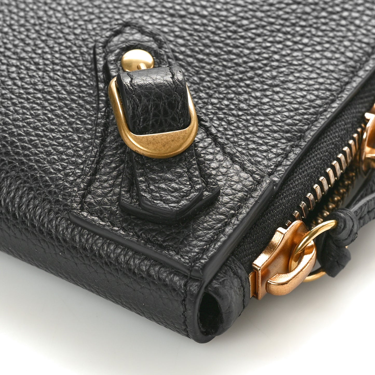 Grained Calfskin Neo Classic Gold Hardware Zip Around Crossbody Black